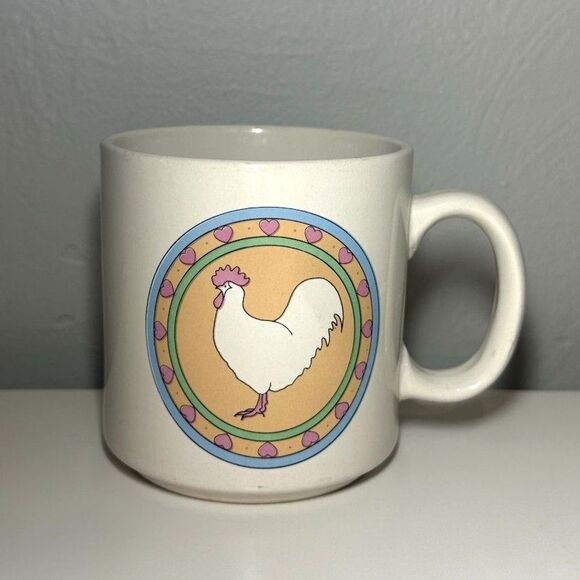 Other - Vintage Coffee Mug with Cute Rooster and Hearts Design